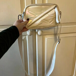 GoDashDot White iridescent sling cross body bag or fanny pack